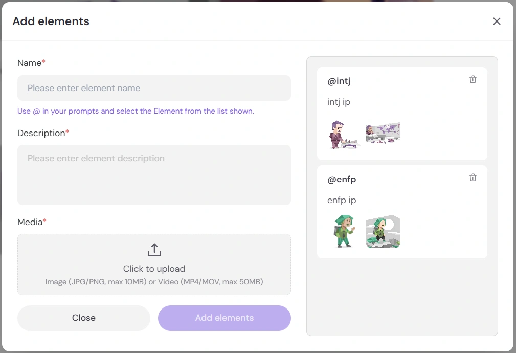 area of adding elements of kling 3.0 on piclumen