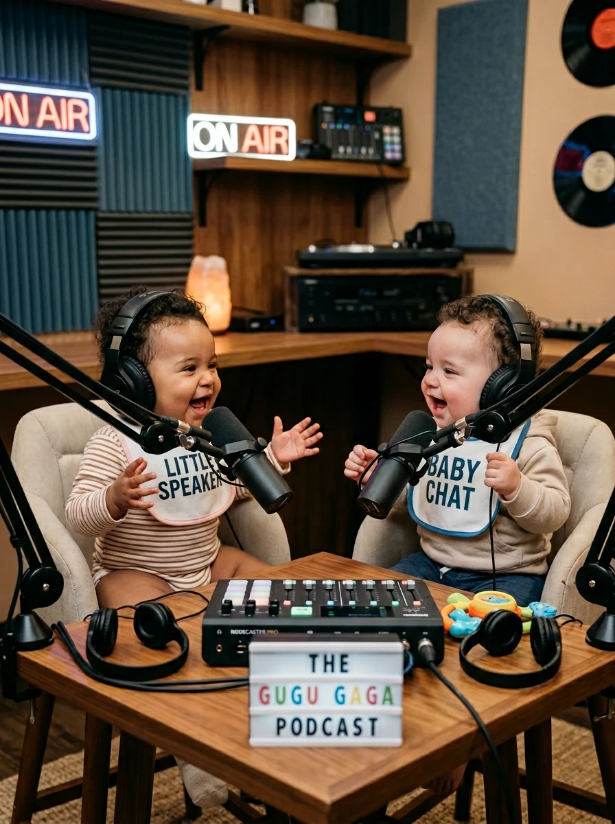 a picture showing two babies enjoying their podcast in the studio a picture showing two babies enjoying their podcast in the studio