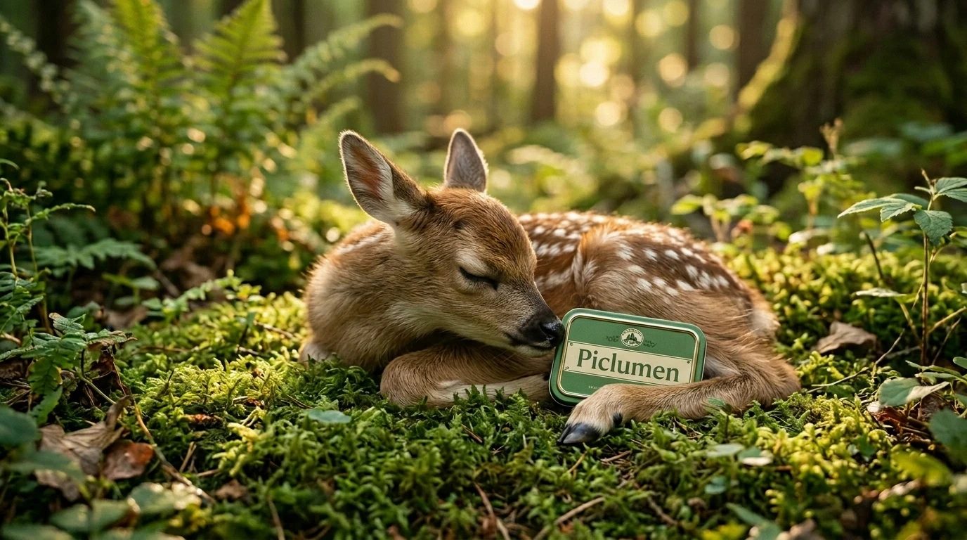 baby fawn resting peacefully on soft forest moss