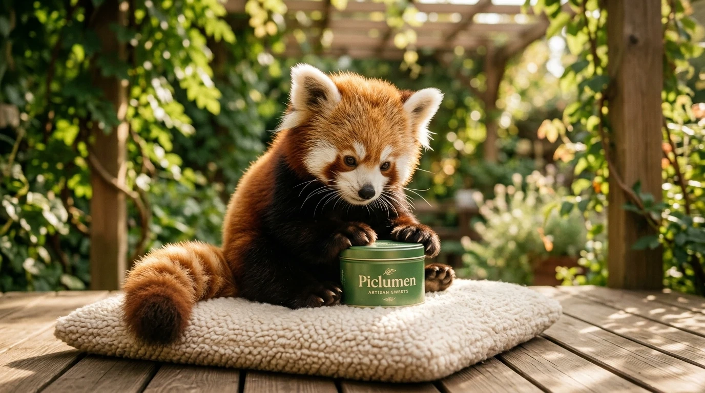baby red panda sitting on a soft cushion