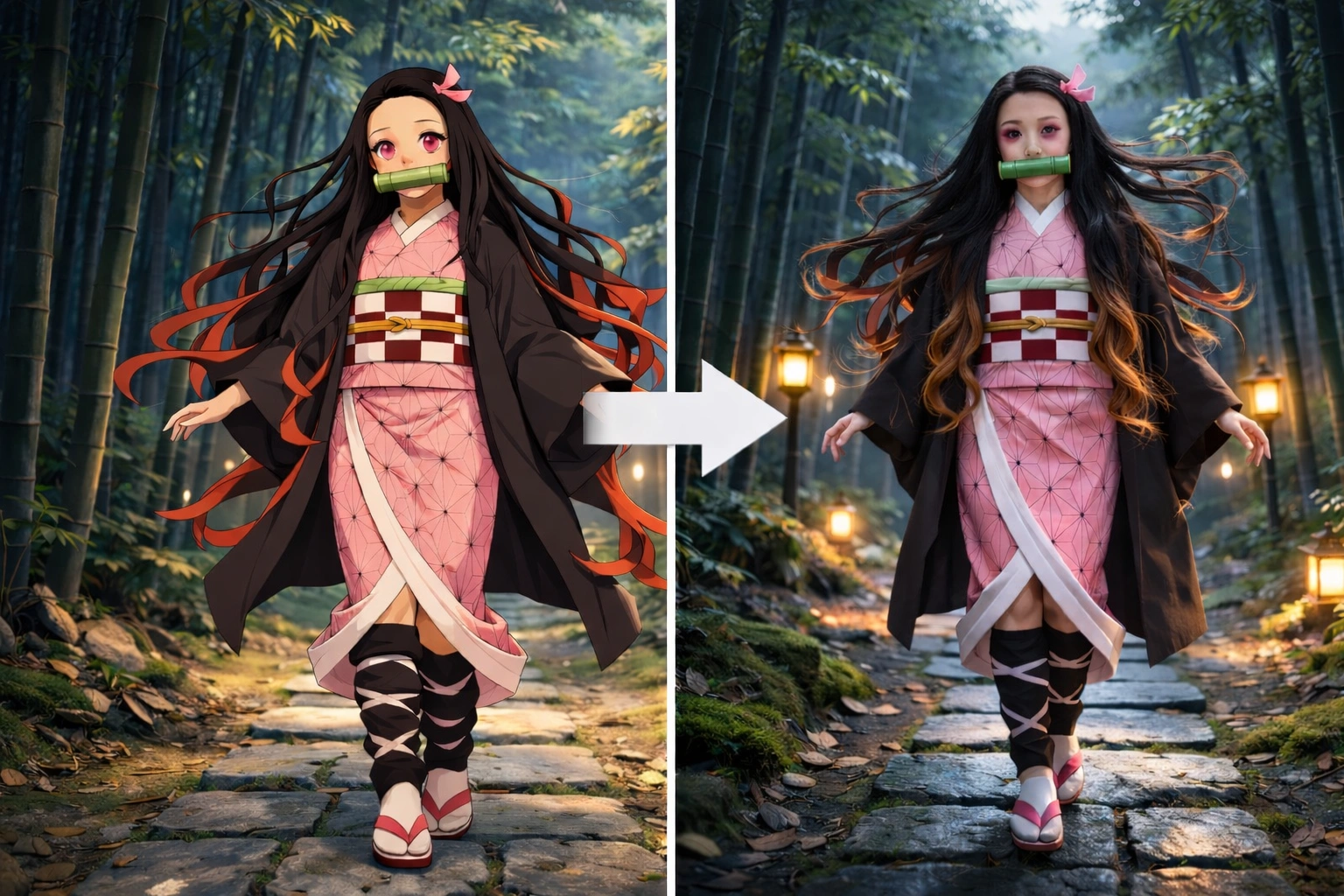 nezuko anime to realistic ai