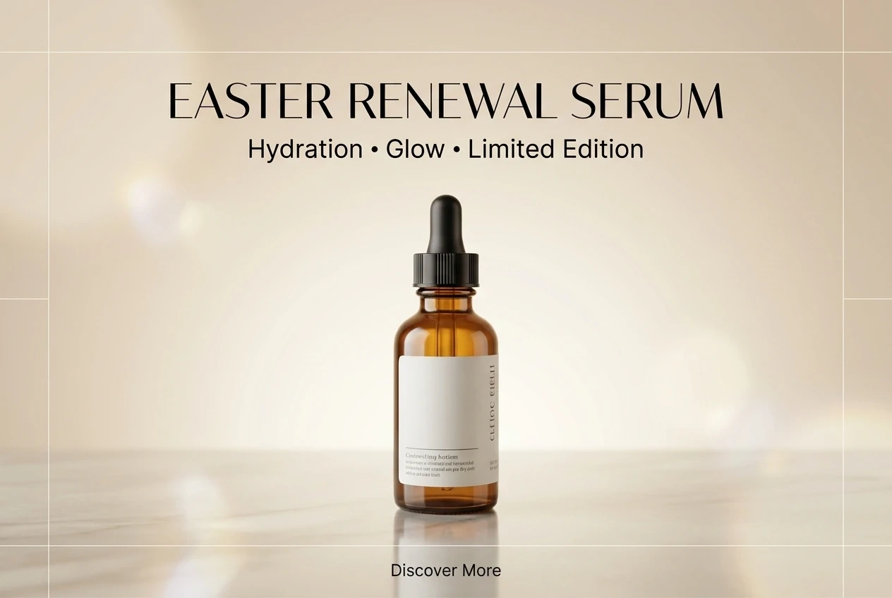 e-commerce banner for a minimalist skincare serum that emphasizes texture