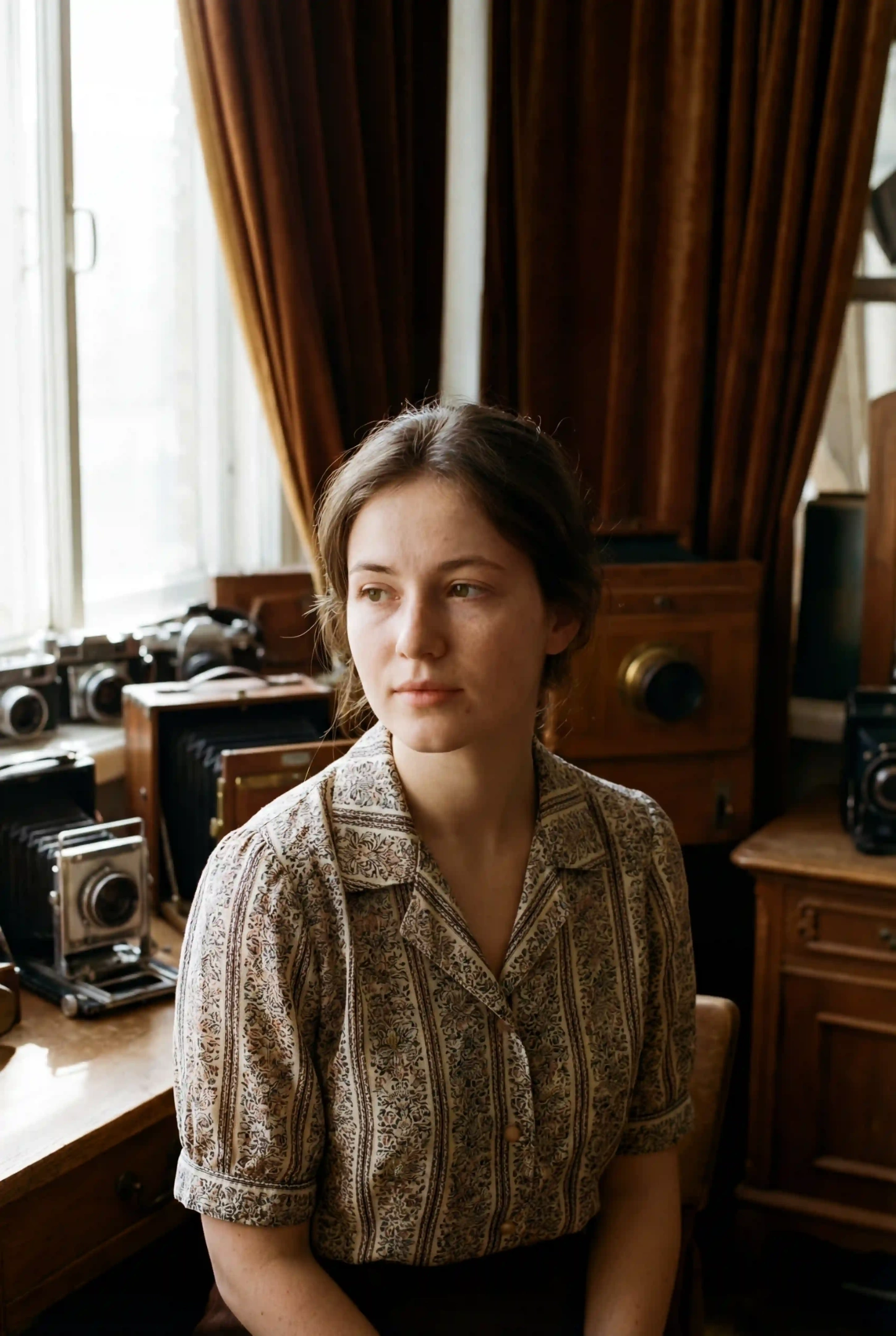 a woman sitting beside the window