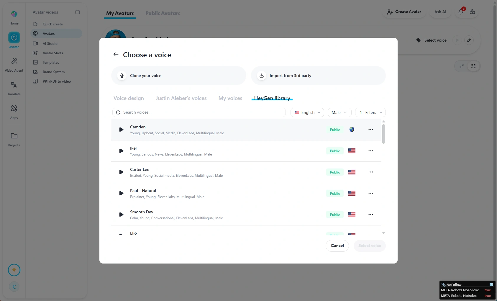 choose a voice for avatar