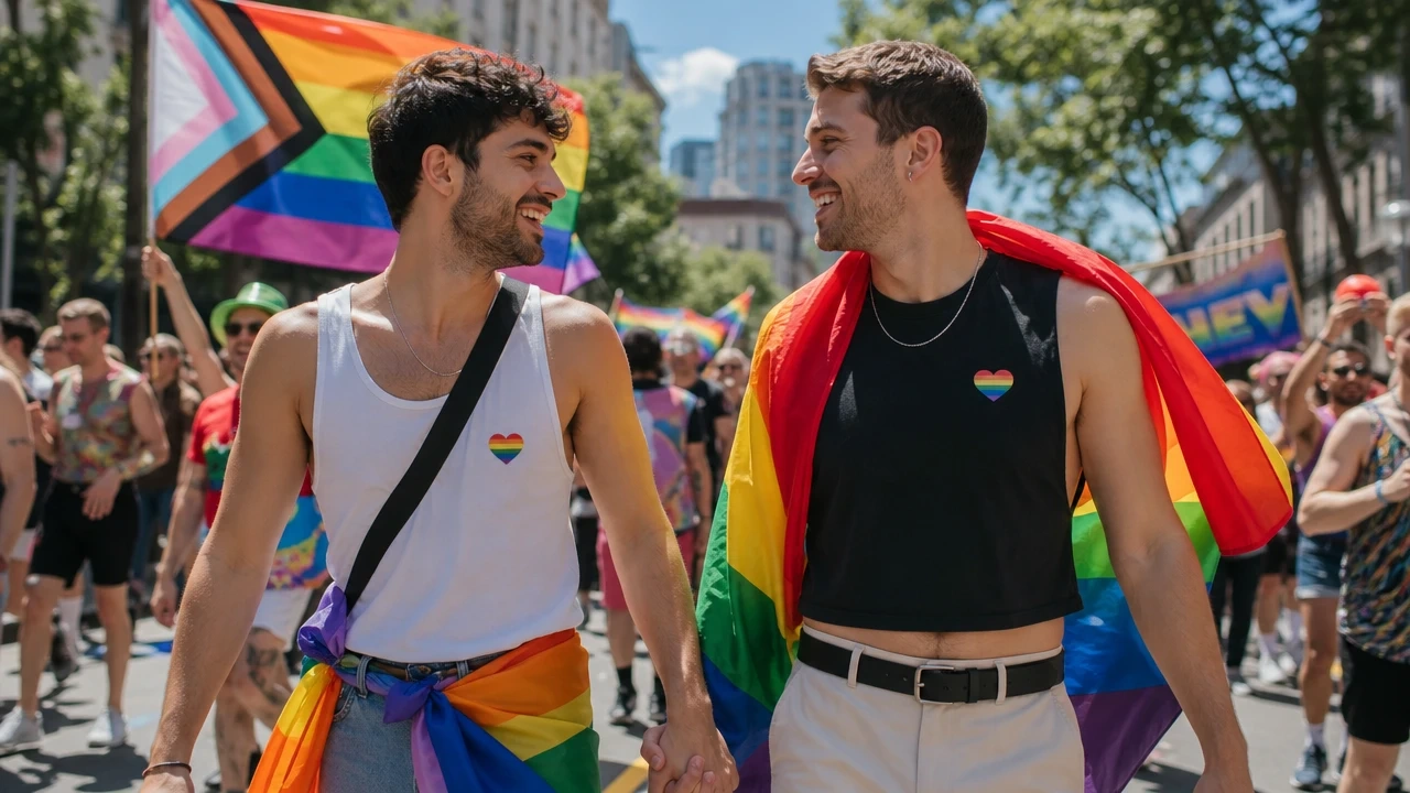 A gay couple holding hands