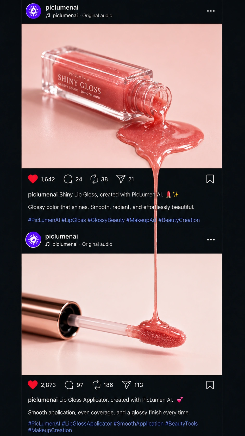 glossy pink lip care feed