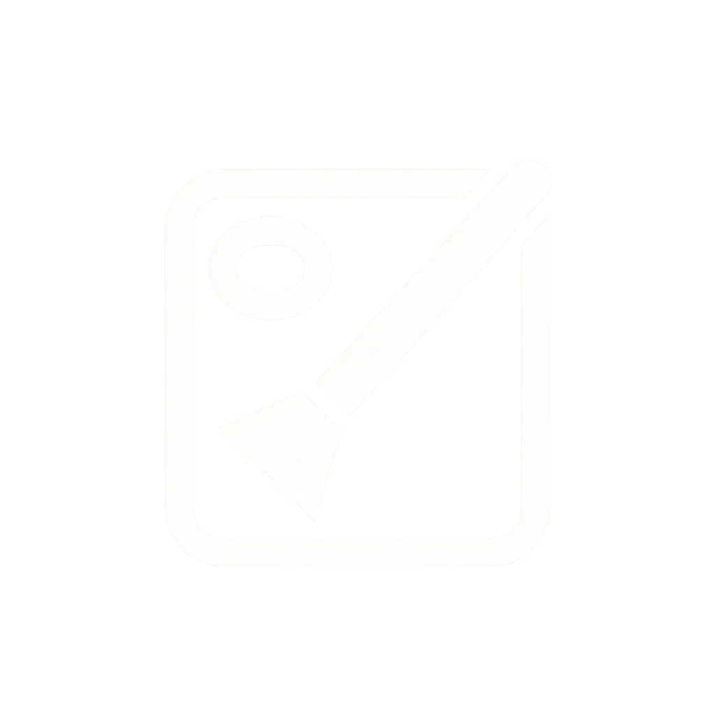 White flat design paintbrush and palette glyph centered on transparent background