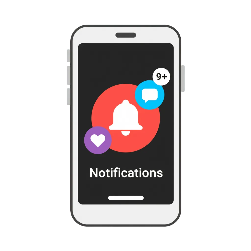 White flat design smartphone with social media notification glyph centered on transparent background