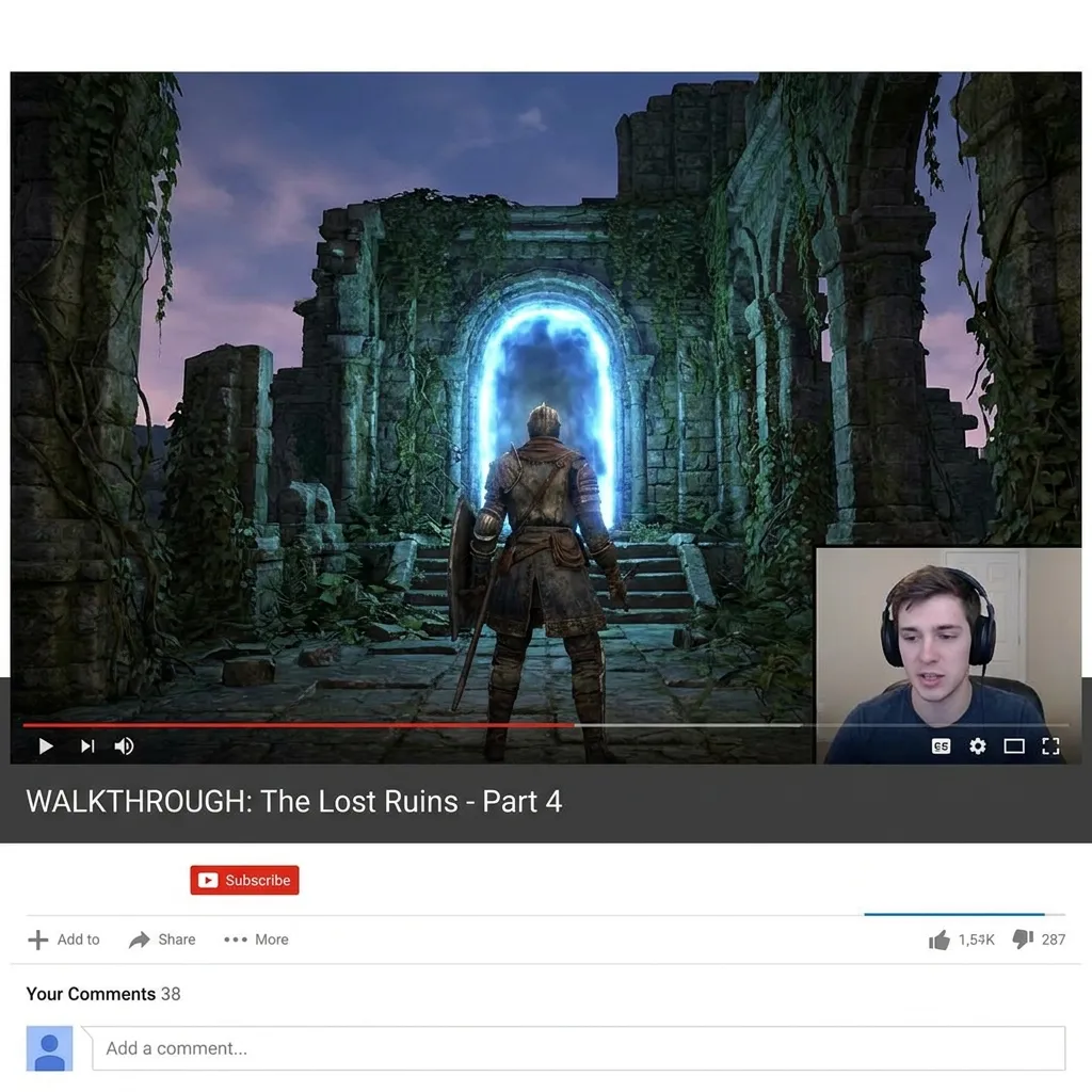 Vidéo de walkthrough gaming créée à partir d’un texte décrivant une scène de jeu