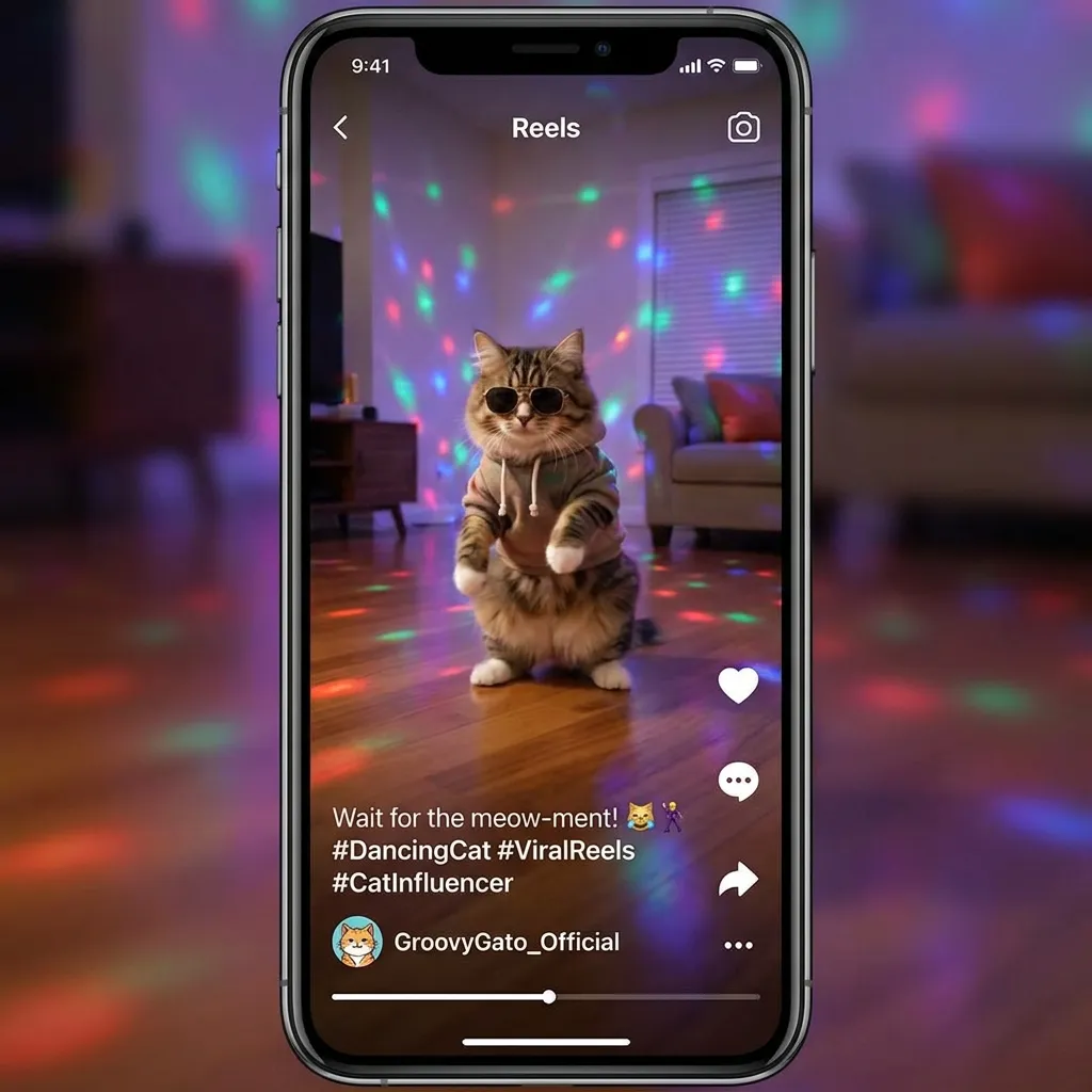 適合 TikTok 和 Instagram 的有趣貓咪跳舞影片社群內容，搭配吸睛的寵物片段與網紅風格。