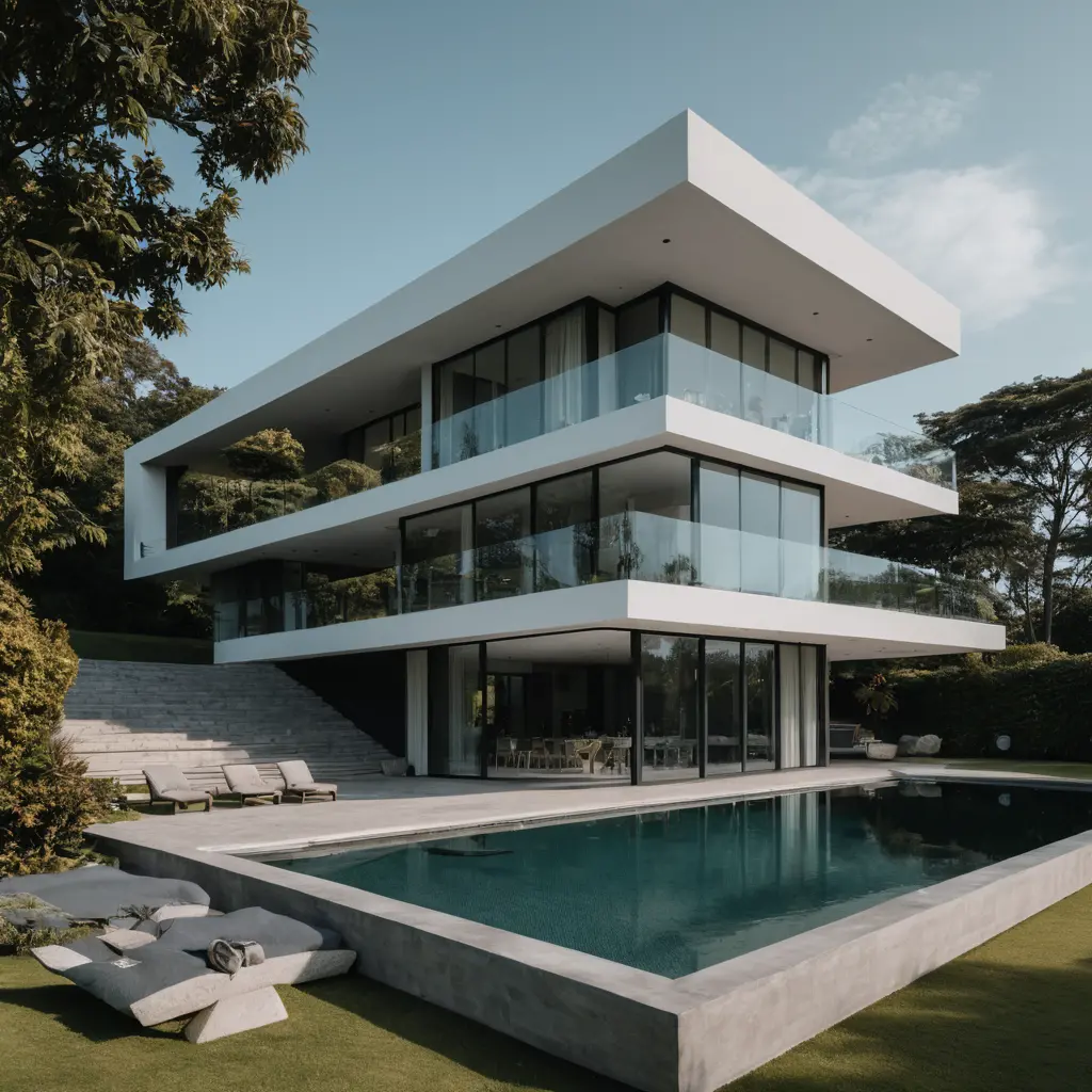 Modern villa exterior captured in striking architectural detail