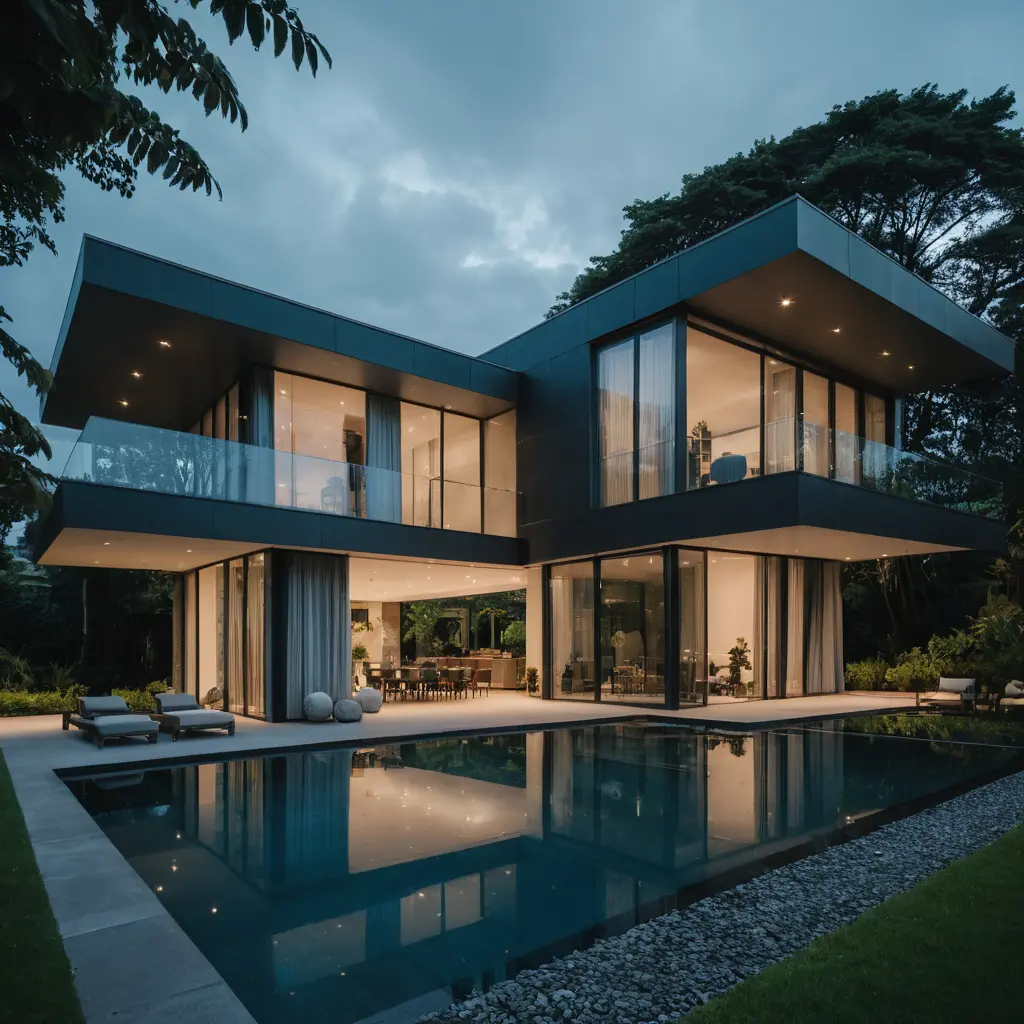 Modern villa exterior captured in detailed architectural view