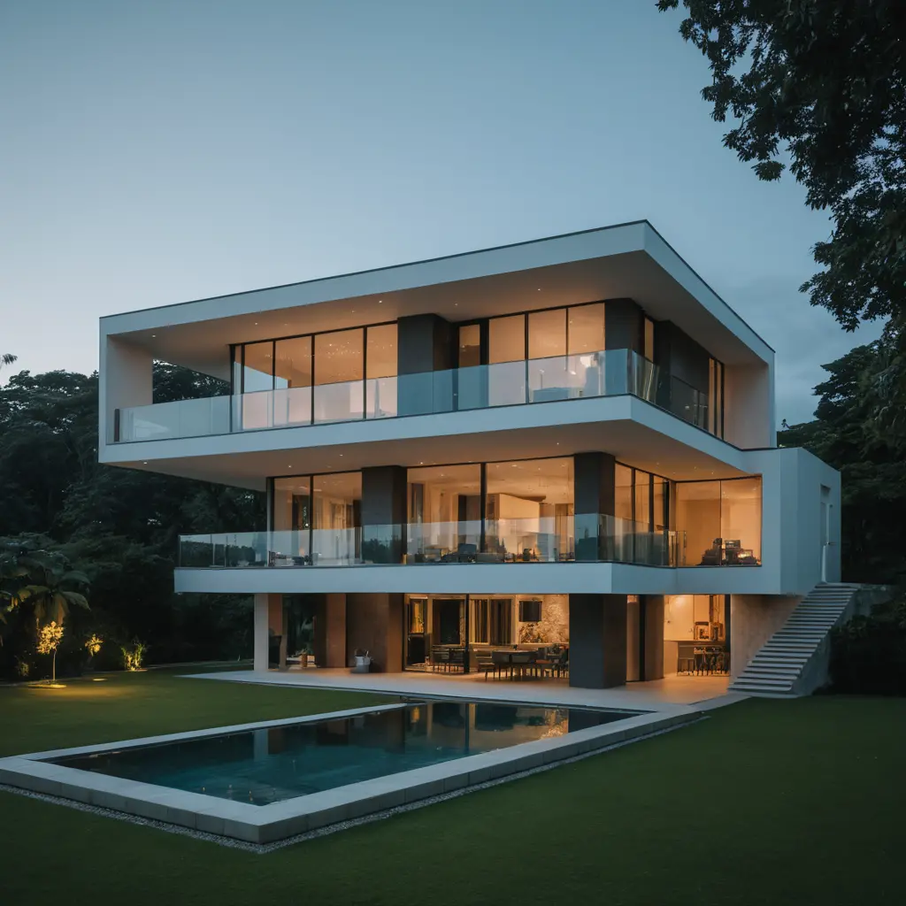 Modern villa exterior captured in architectural clarity