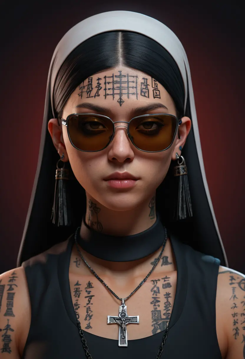 Sinister anime girl portrait in low light cgi style