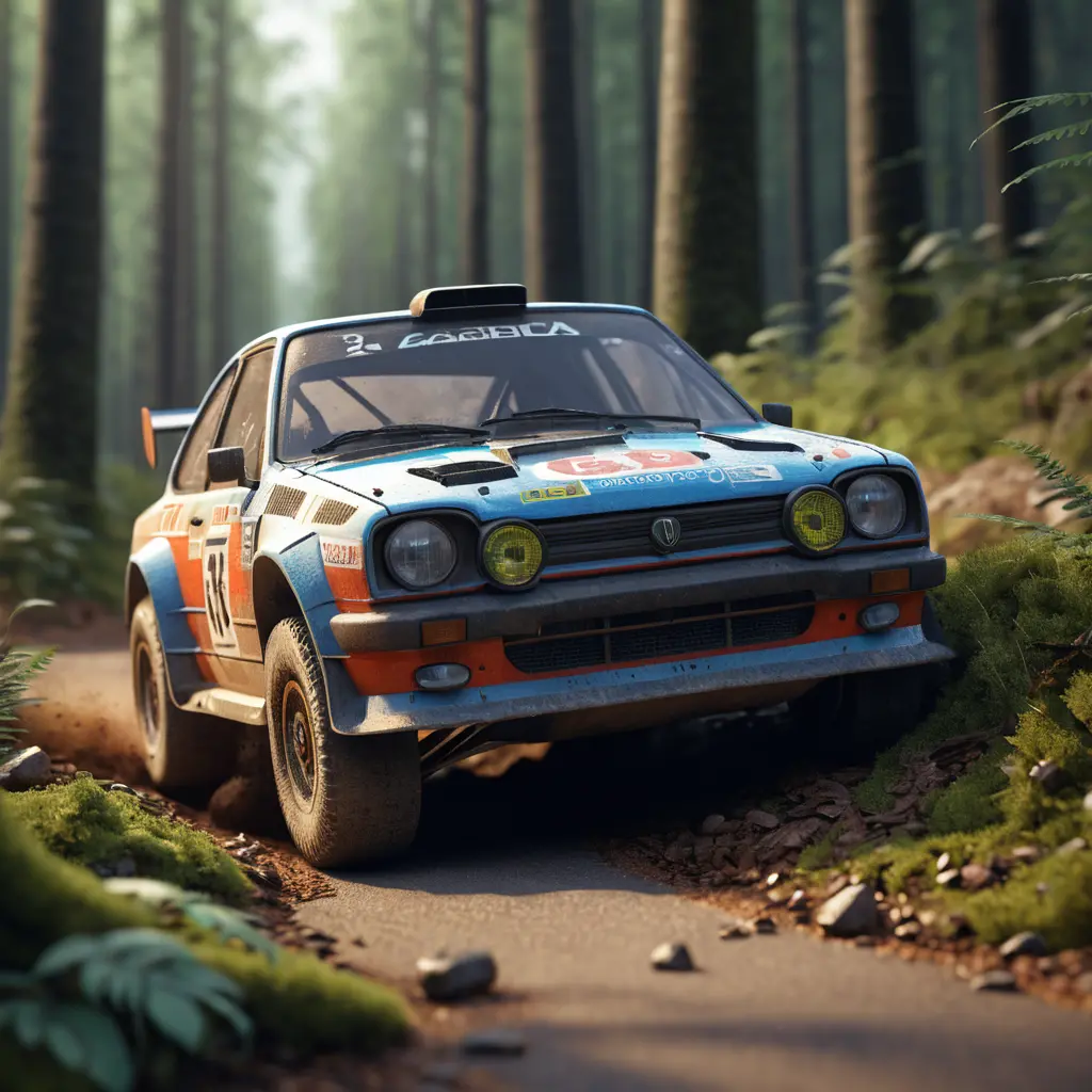 Diorama de voiture de rallye sur une route forestière sinueuse