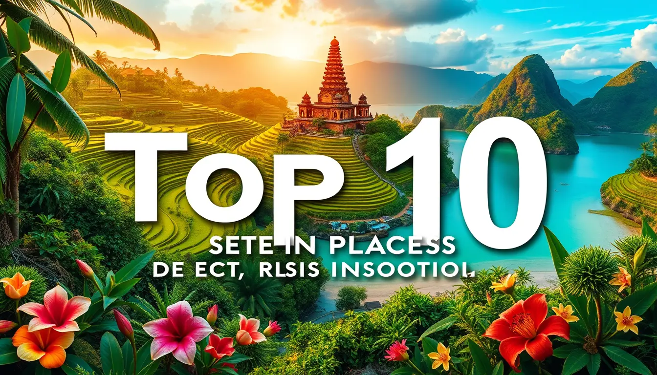 Farbenfrohes YouTube-Thumbnail der Top-Reiseziele auf Bali