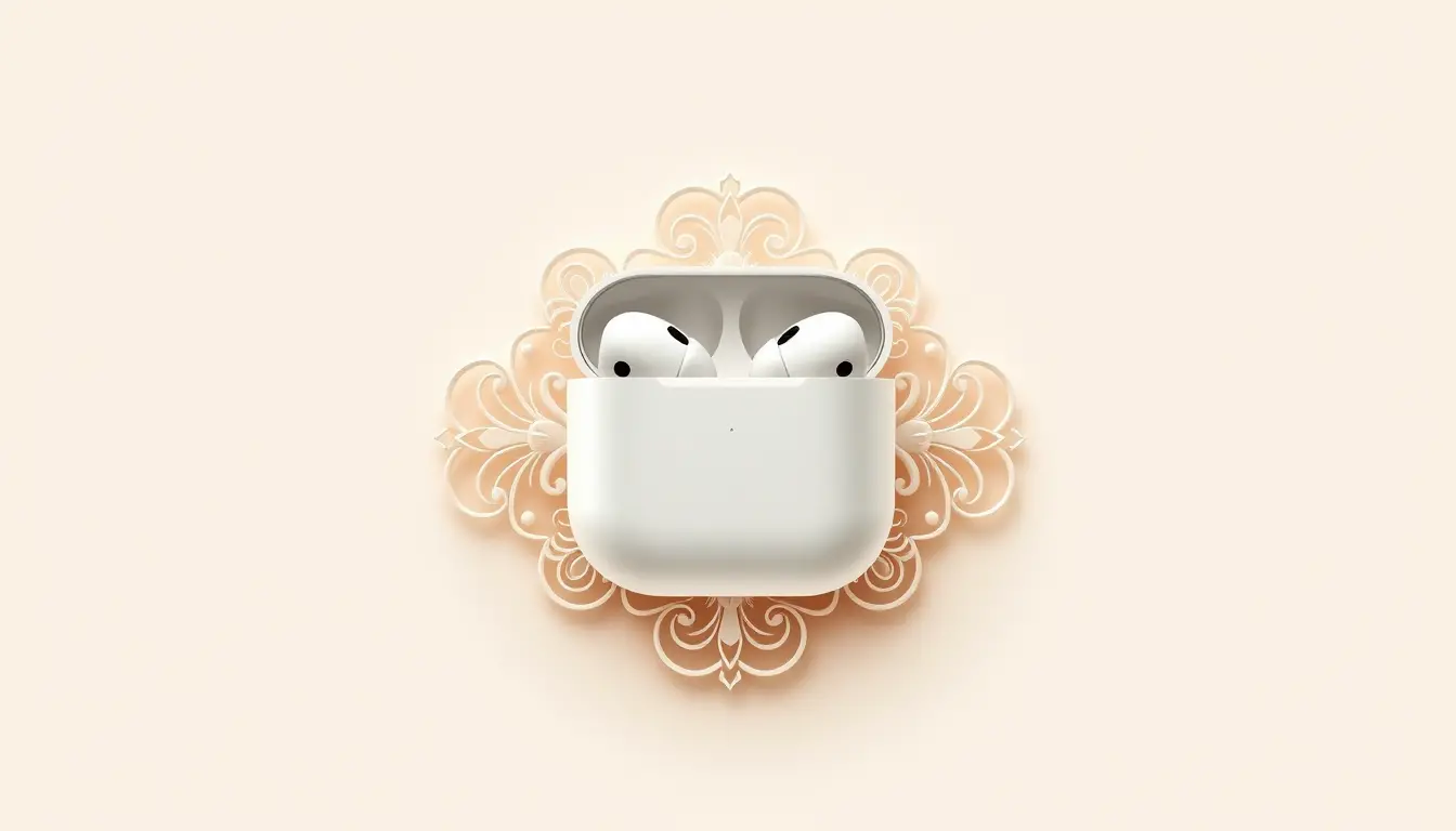 Minimal podcast logo with silver earbuds and rosette details