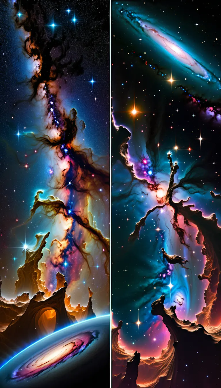 Galaxies And Nebulas Divided From A Vast Cosmic Void