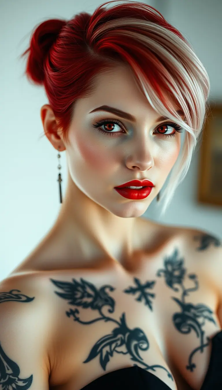 Beautiful young woman with red hair and tattoos