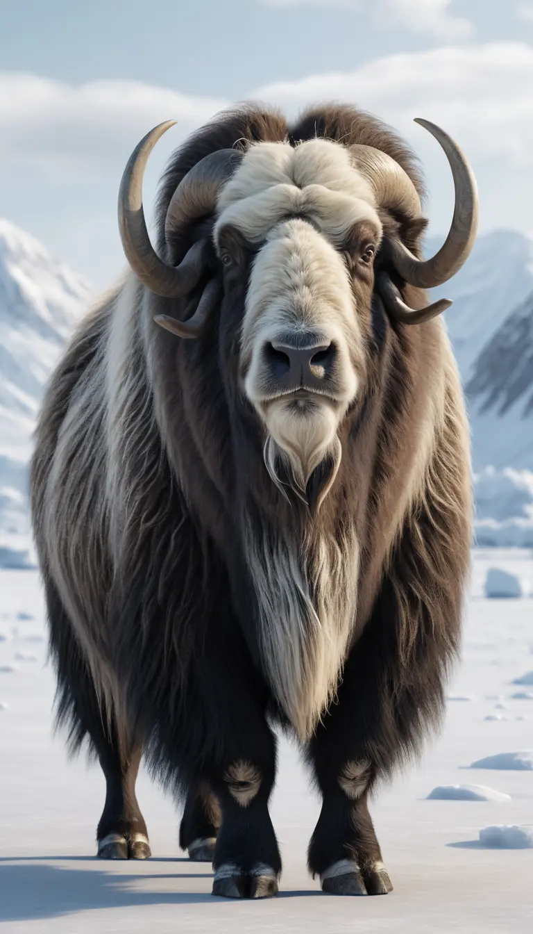 Muskox On Frozen Arctic Tundra Facing The Camera