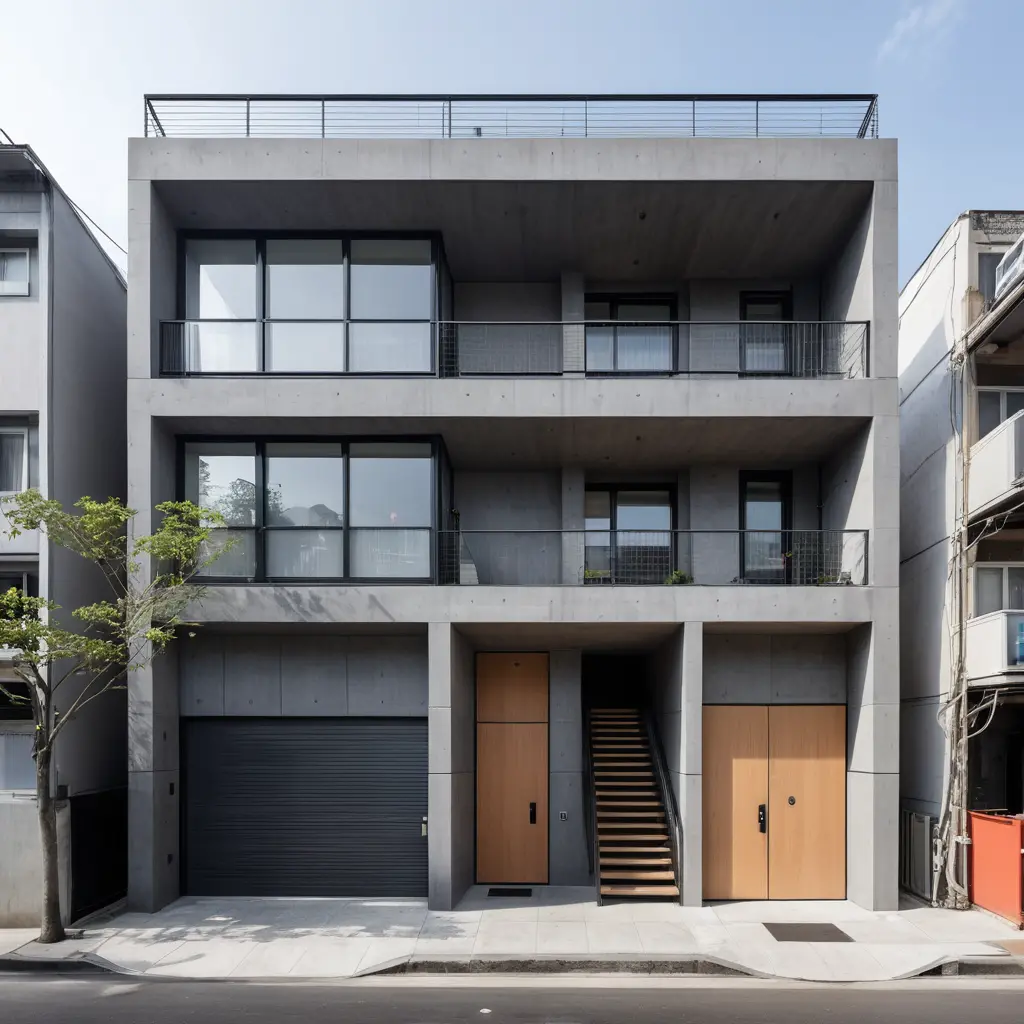 Modern four story mixed use building with minimalist design