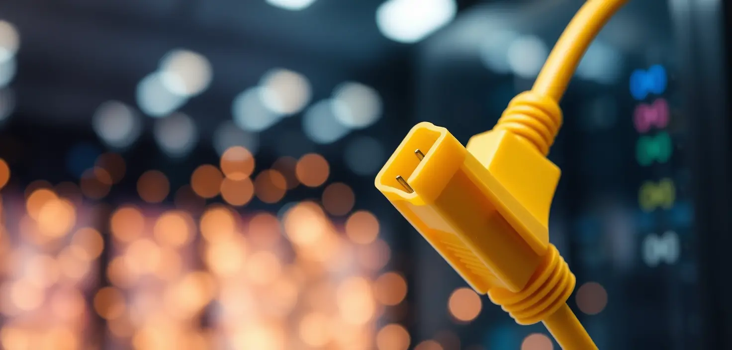 Close up yellow cable plug with bokeh light chaos