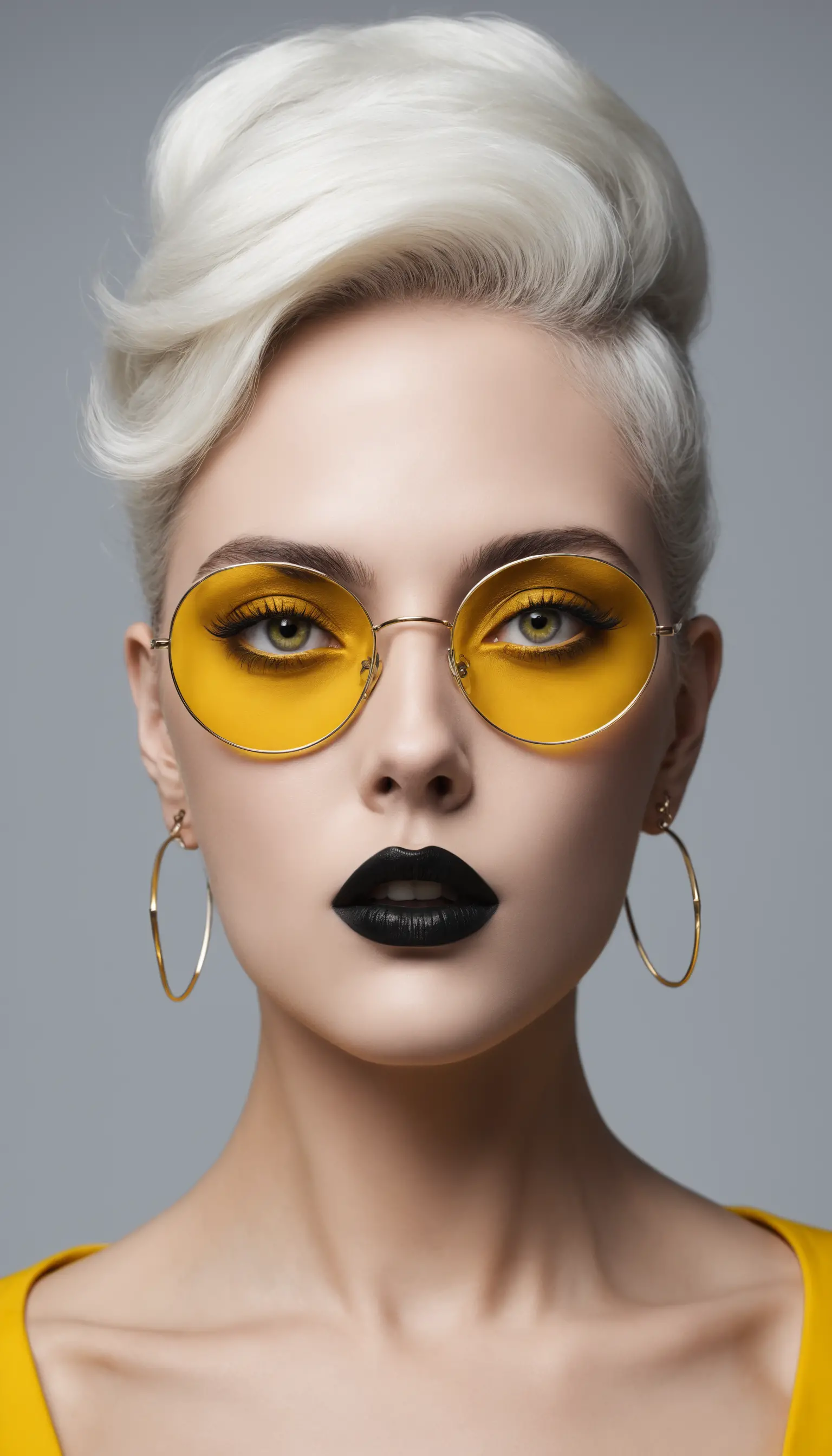 Glamorous woman in surreal yellow black and white portrait