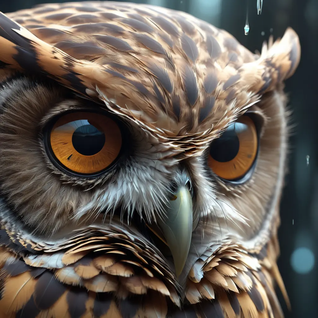 Surreal close up owl face with netherworld eyes