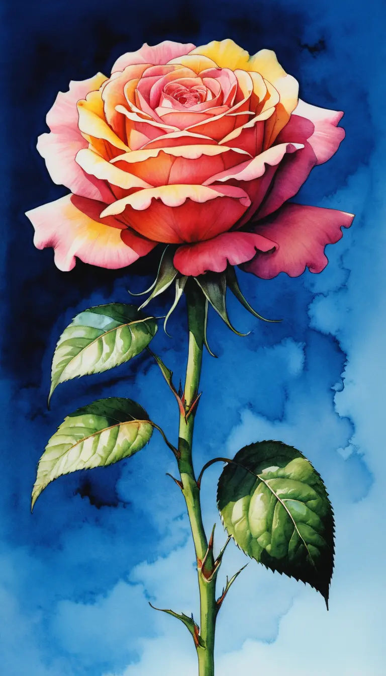Manga style rose illustration on solid blue background