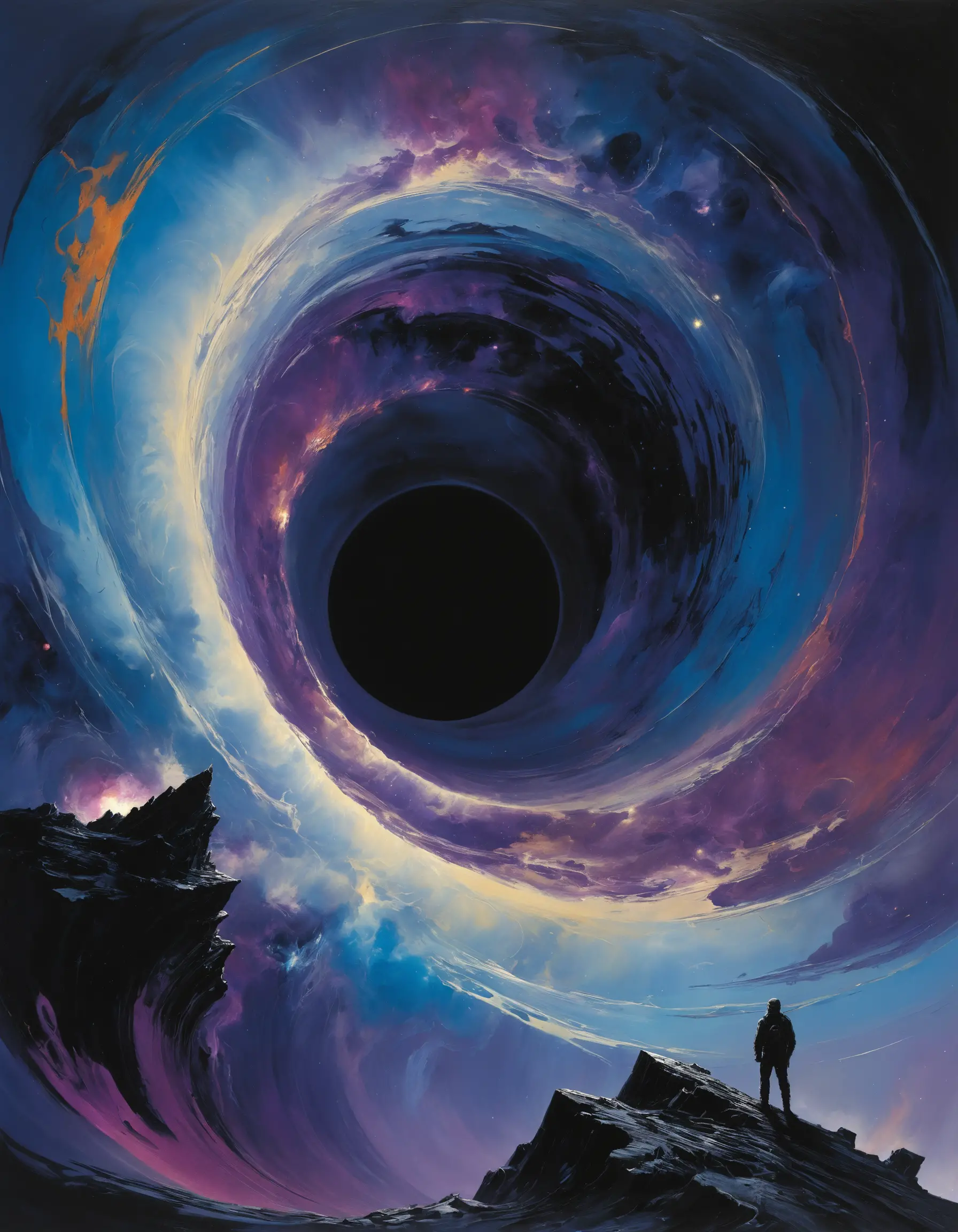 Majestic black hole swirling in cosmic purple and blue