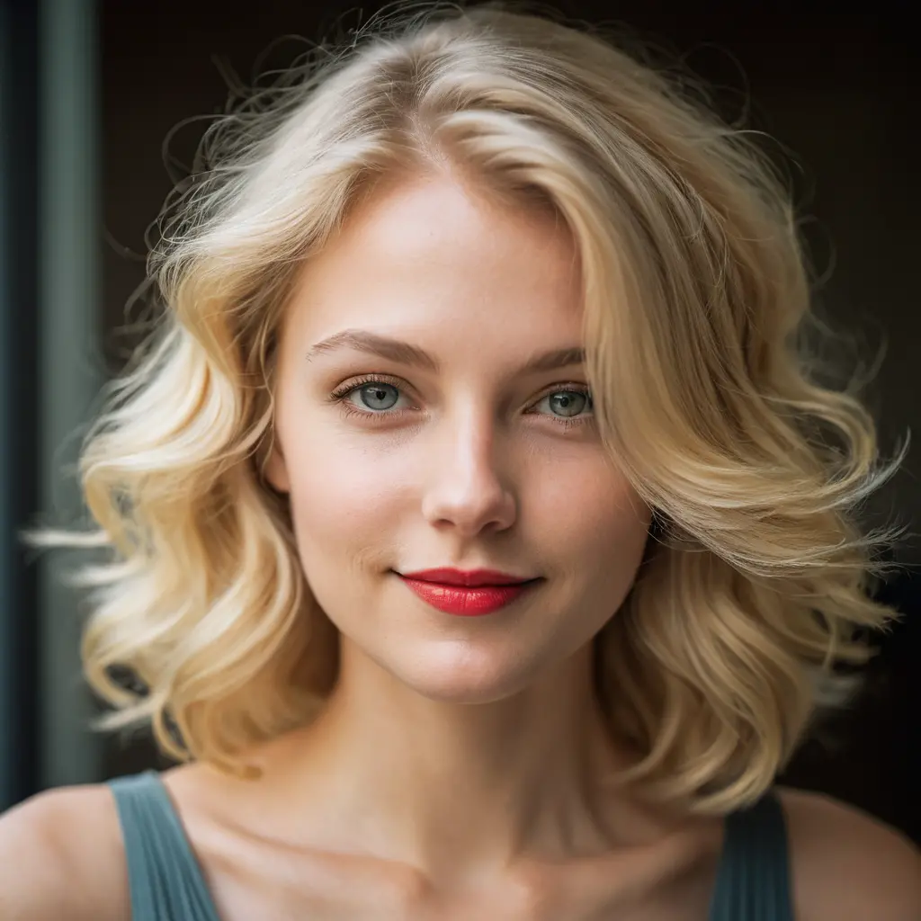Playful blonde woman in a soft light portrait