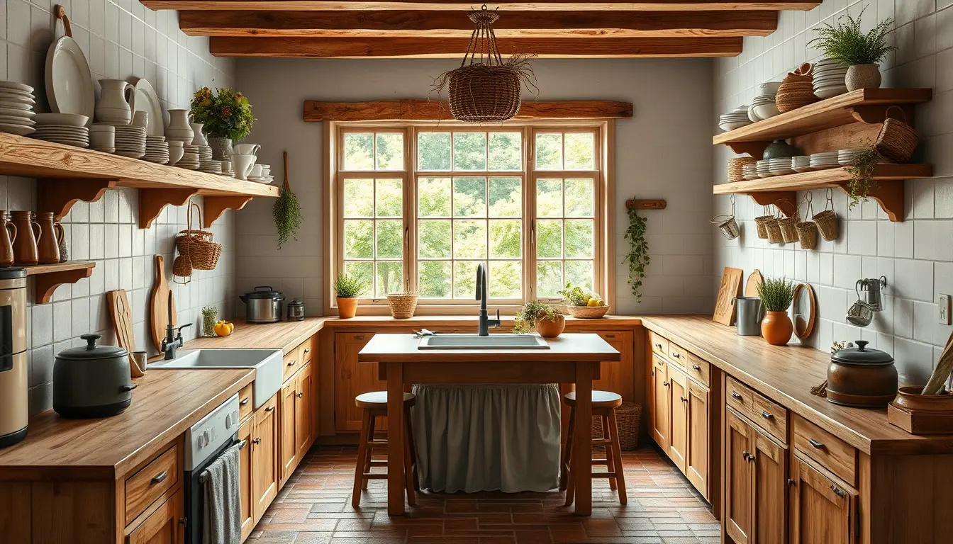 Rustic country kitchen with wood countertops and table