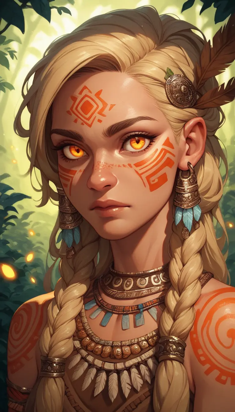 Mystical woman in golden jewelry in an enchanted forest
