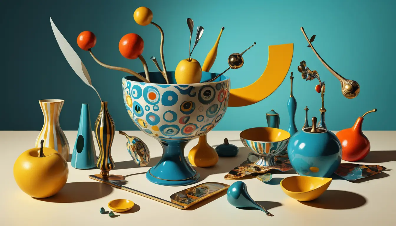 Surreal abstract still life with whimsical transformed objects