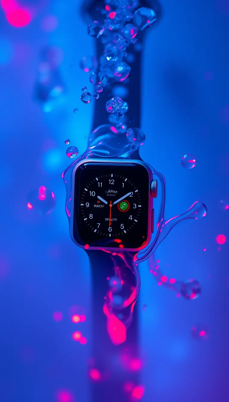 Apple Watch glowing in a dreamy underwater scene