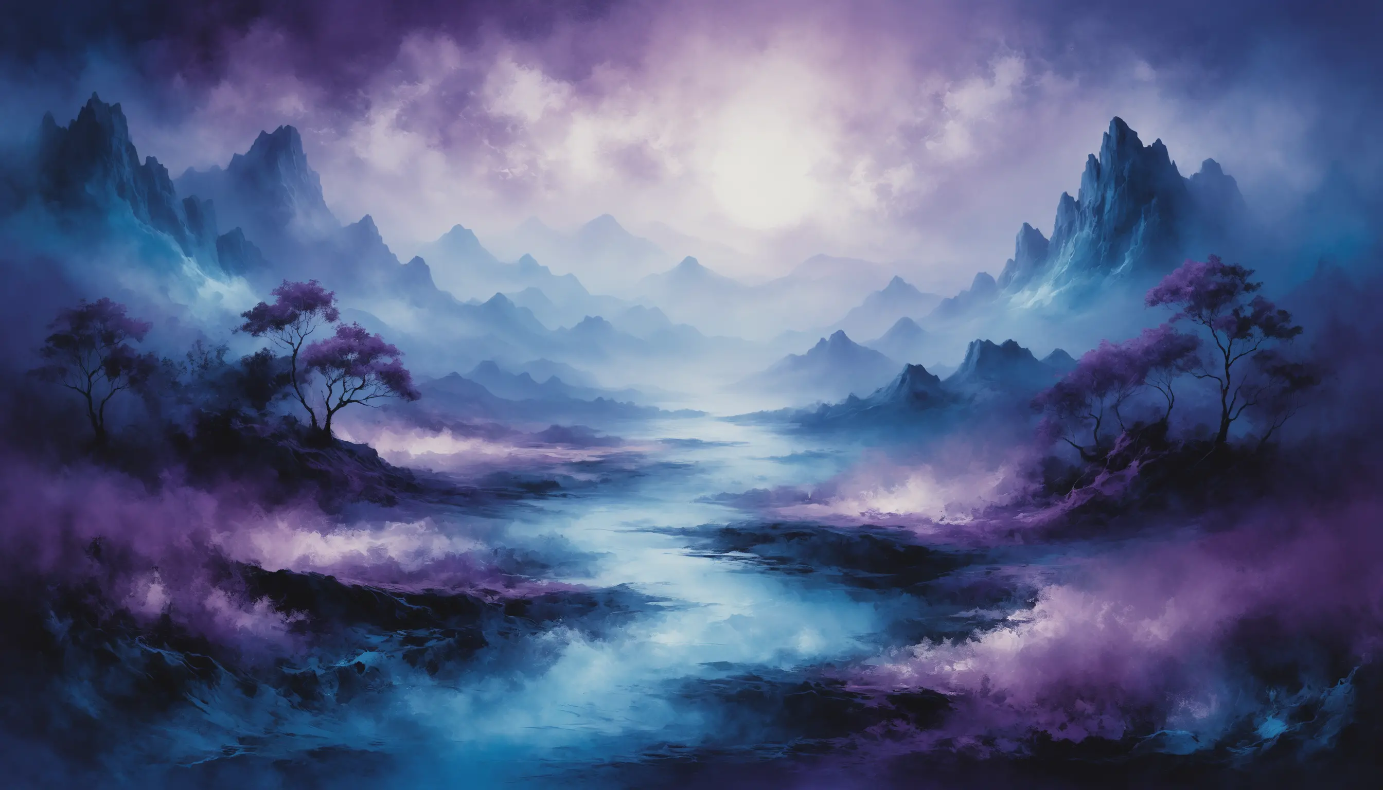 Dreamy abstract landscape in purple and blue tones