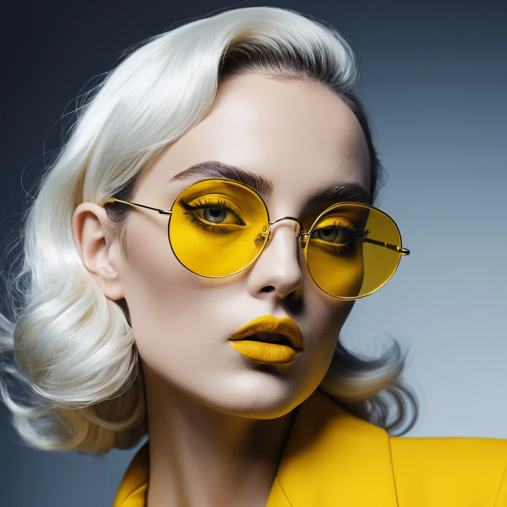 Retrato de mujer seductora en audaces tonos negro, amarillo y blanco