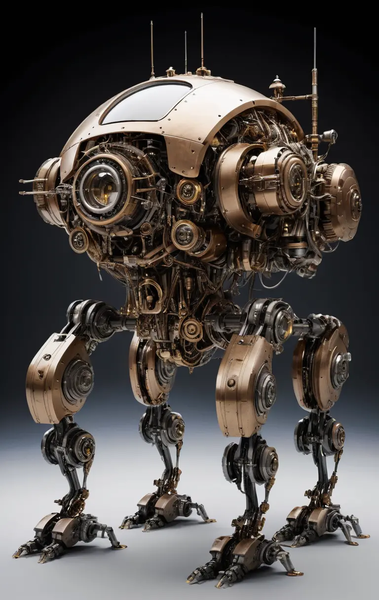 Futuristic steampunk mechanical beast with articulated legs