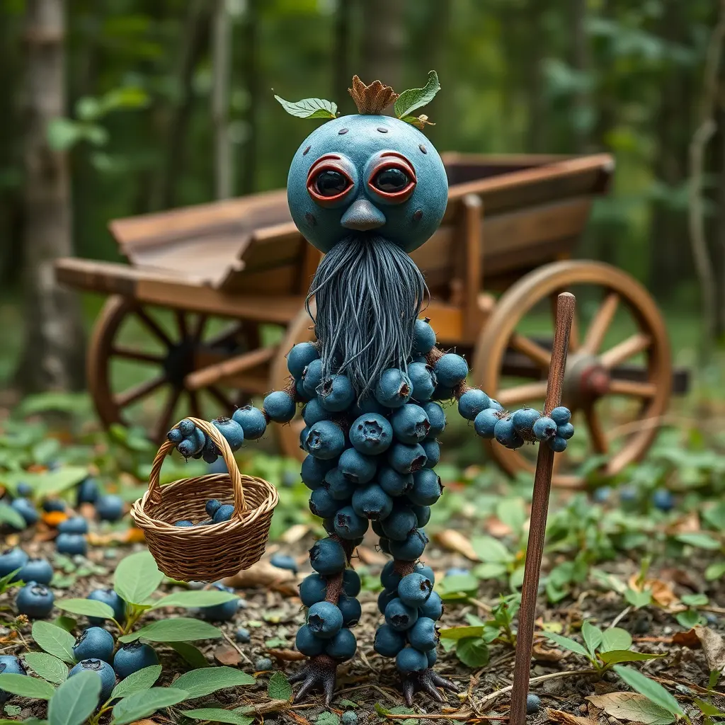 Anthropomorphic Blueberry Man In A Mystical Forest