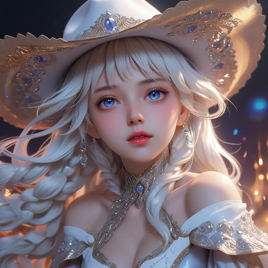 Graceful white haired anime girl in mystical fantasy realm