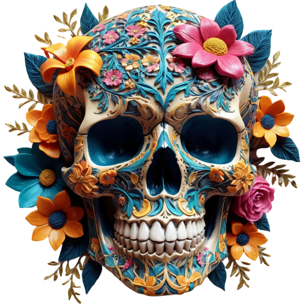 Colorful floral skull illustration blending edgy and feminine style