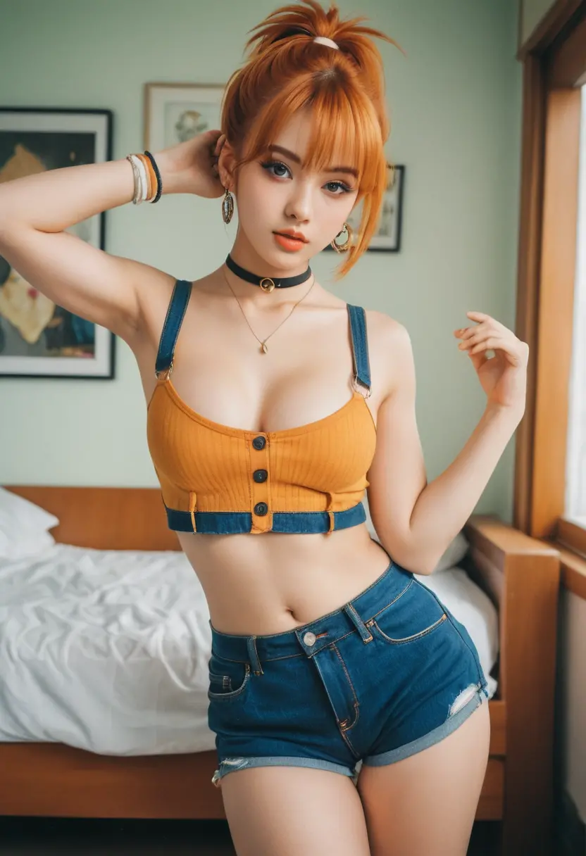 Anime idol in a fantasy inn room polaroid photo