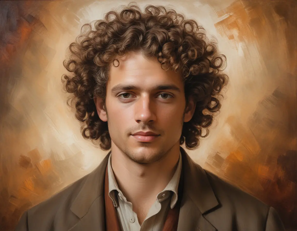 Classic oil portrait of a man with curly hair