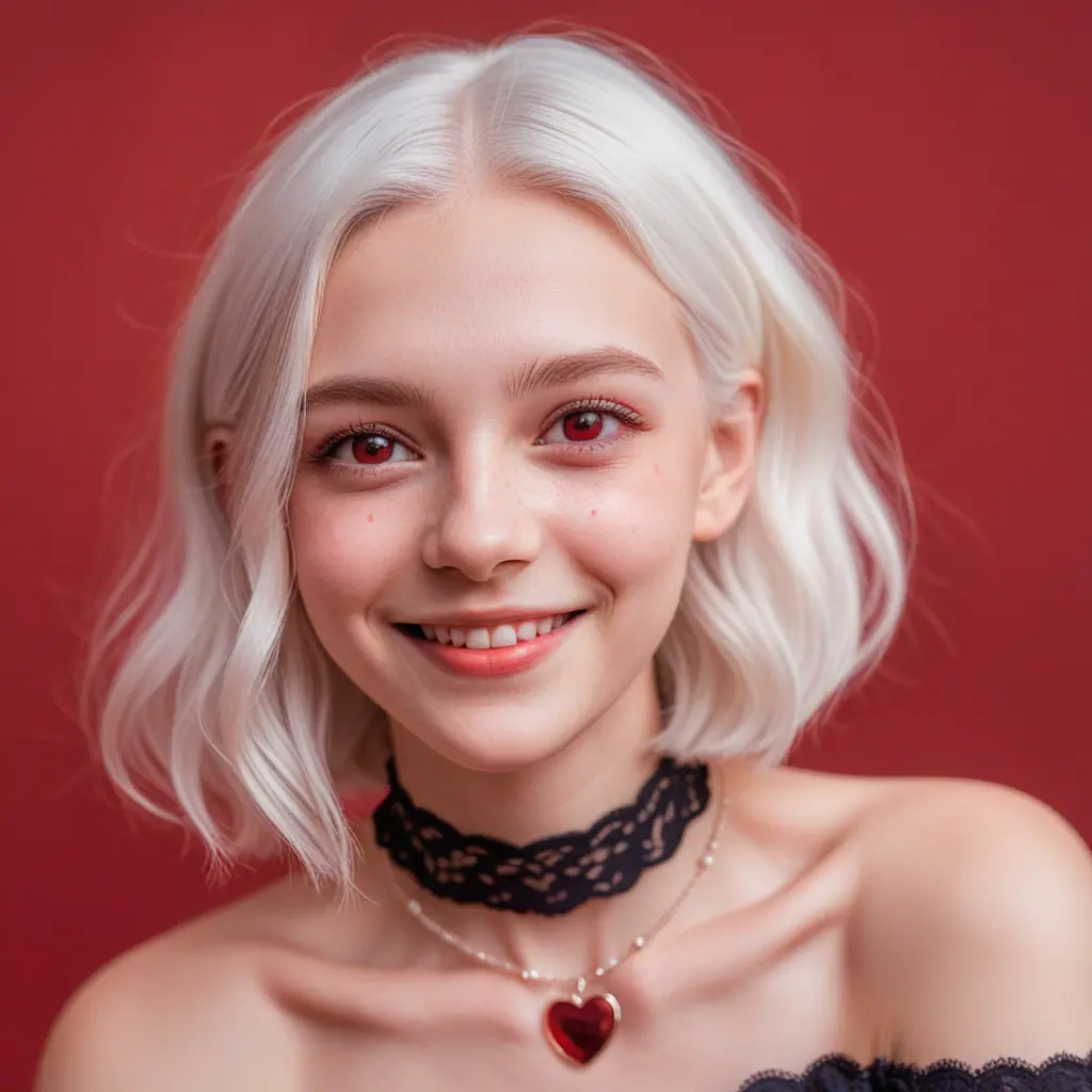 Anime girl portrait with white hair and purple eyes