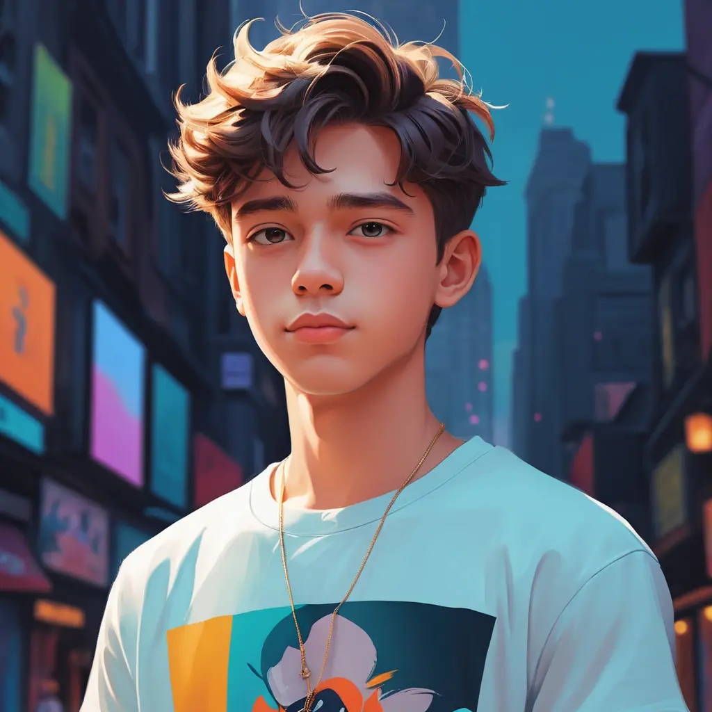 Close up digital illustration of a boy in casual t shirt