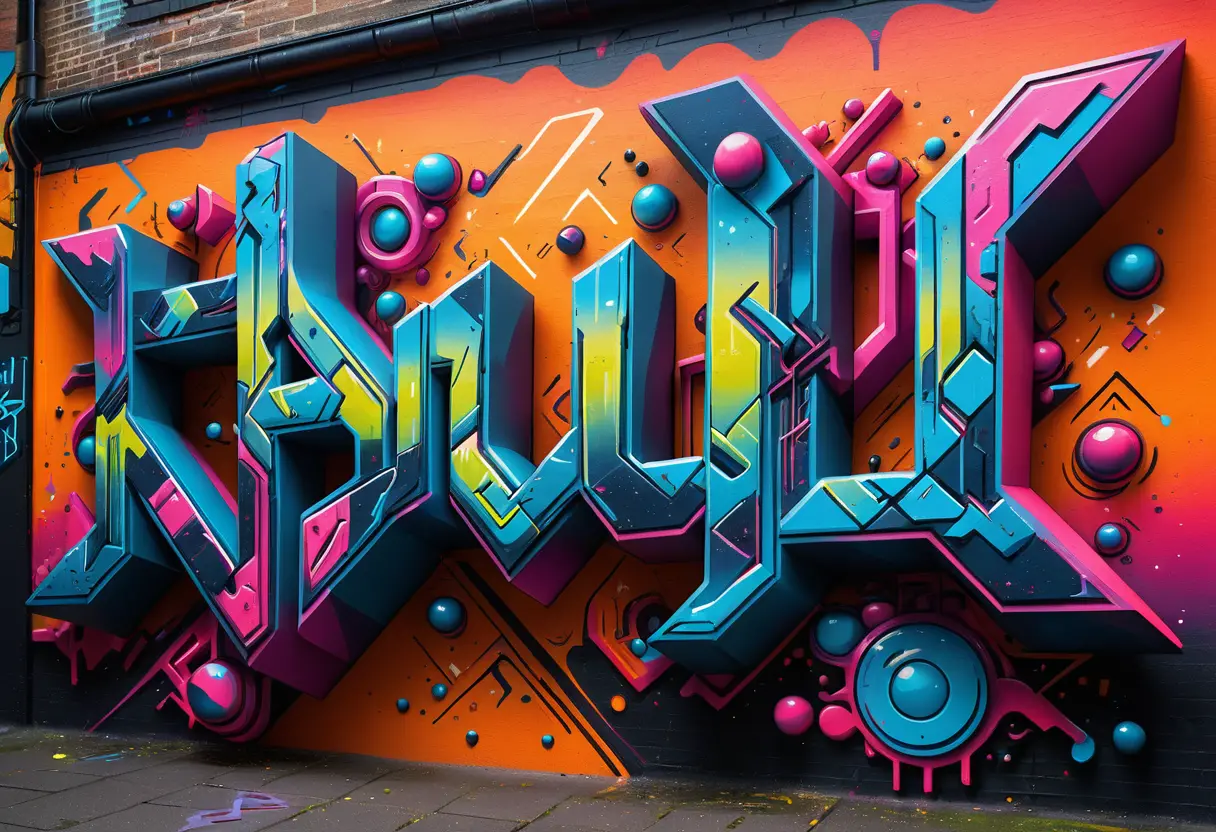 Colorful 3D graffiti text art with neon glow