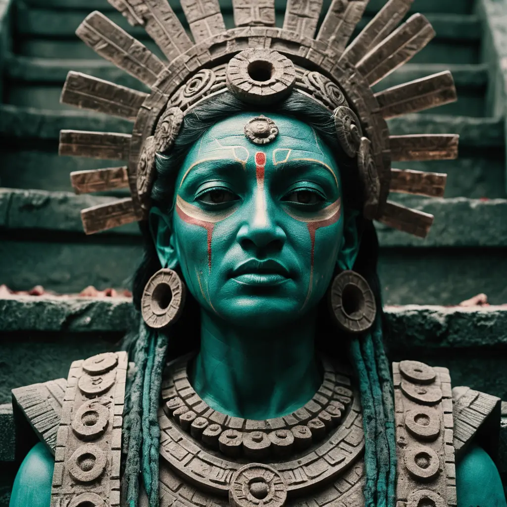 Close up of haunting Aztec earth goddess at temple