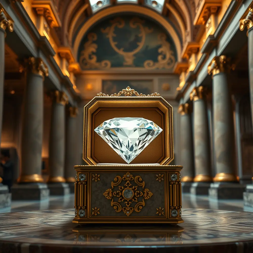 華麗な金色装飾の豪華美術館に展示された輝くダイヤモンド