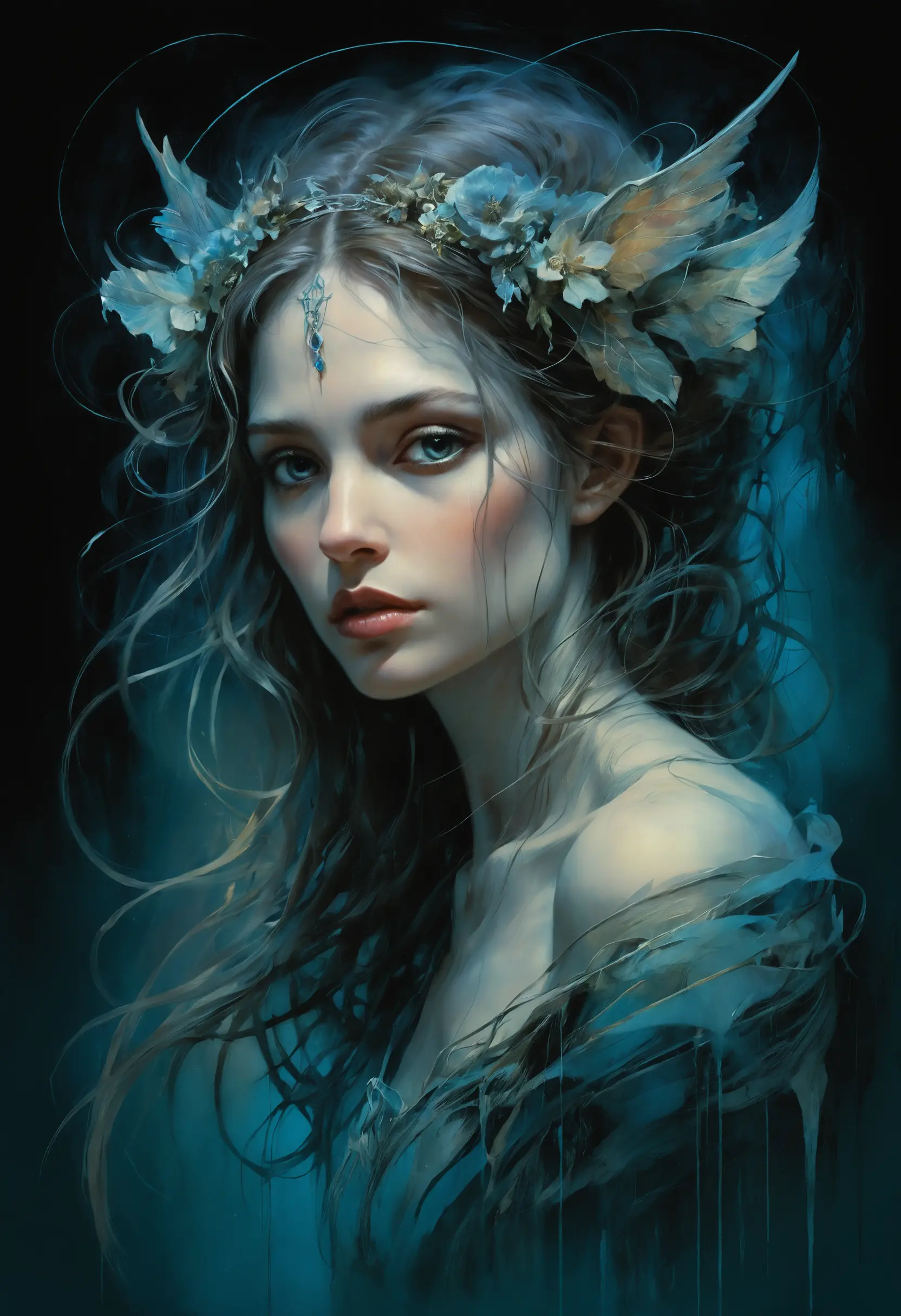 Mystical woman in glowing twilight fantasy portrait