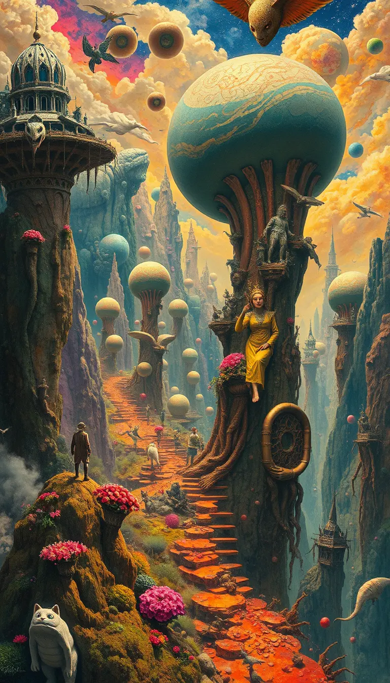 Surreal dream worlds colliding in a vibrant album cover